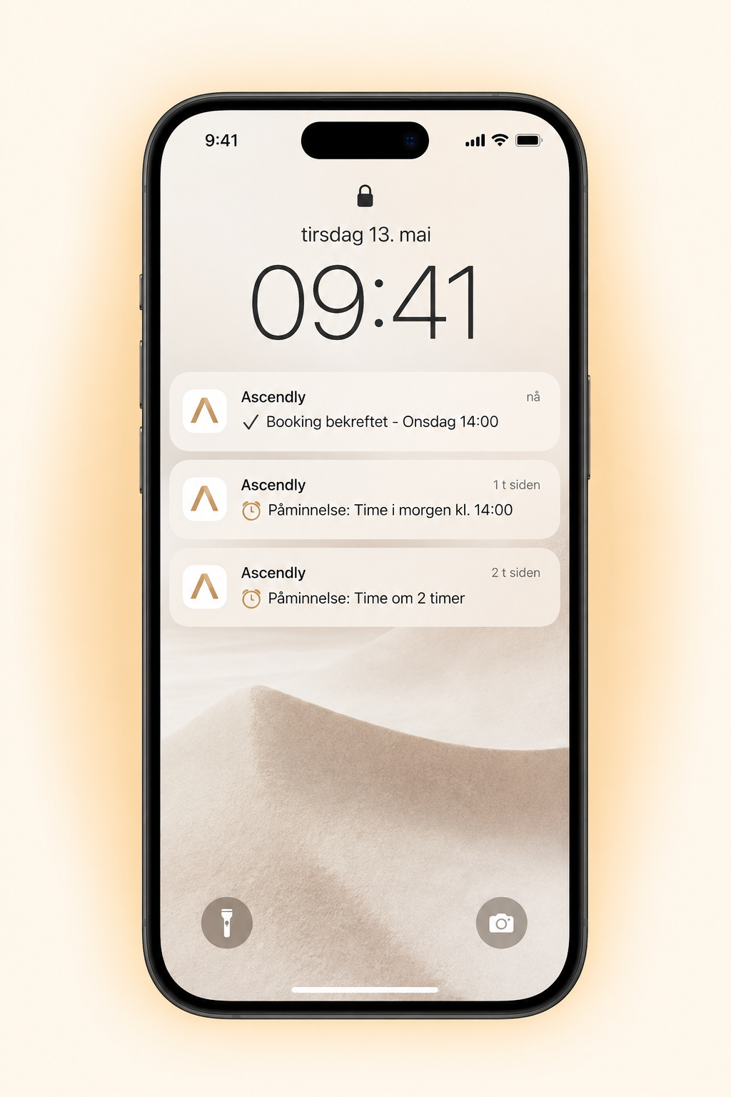 Ascendly lock-screen notification about a confirmed booking and reminders